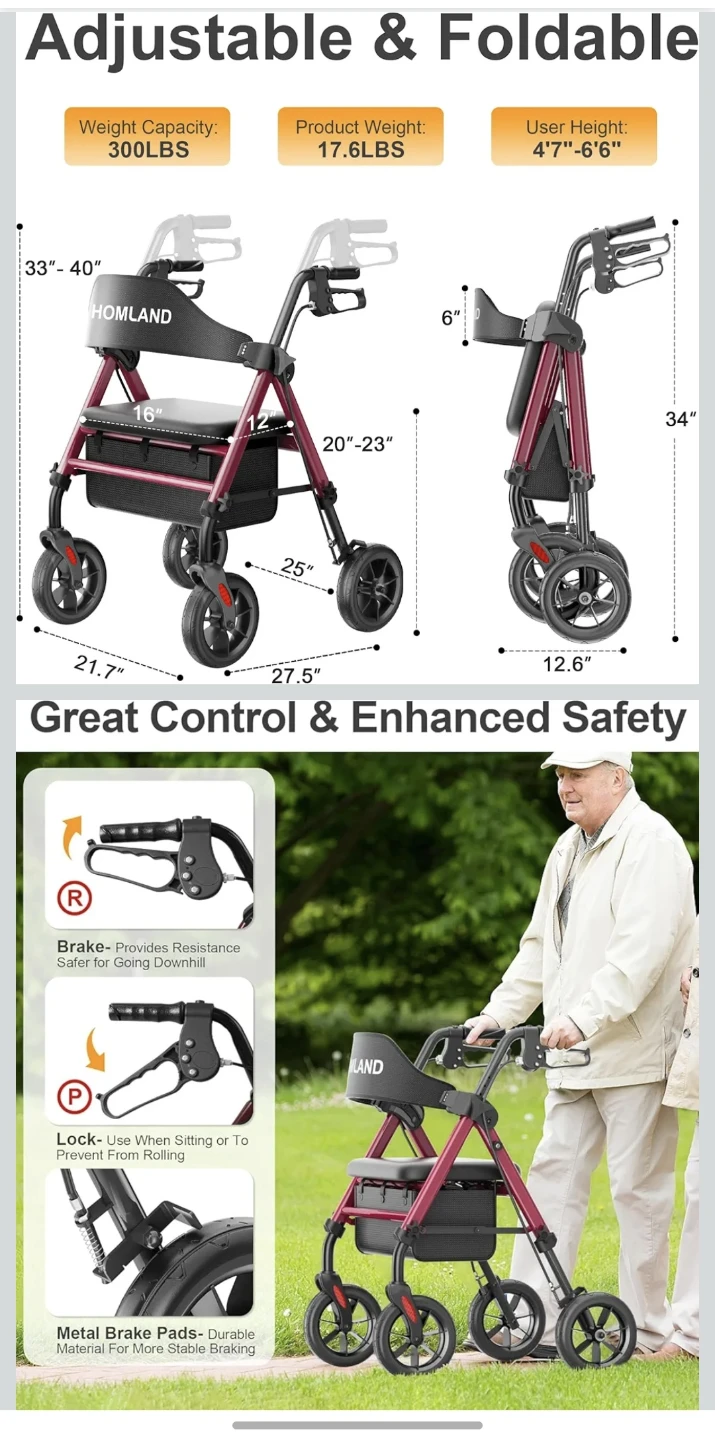 HOMELAND Lightweight Rolling Walker Red - photo 4
