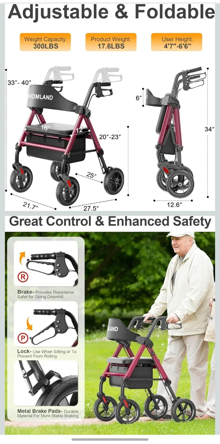 HOMELAND Lightweight Rolling Walker Red - photo 4