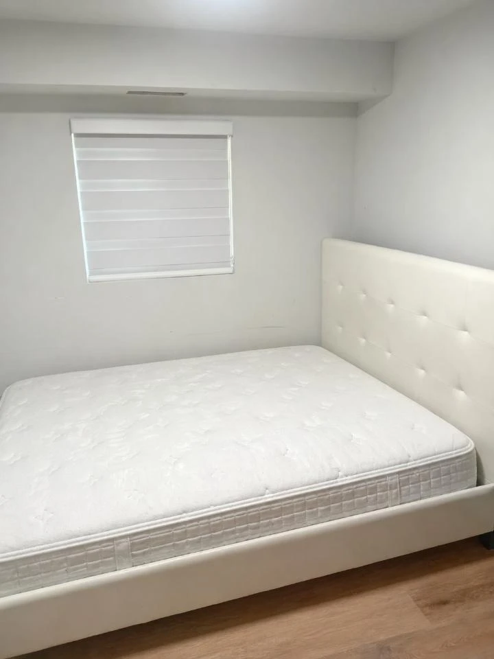 White Faux Leather Queen Bed Frame with Tufted Headboard