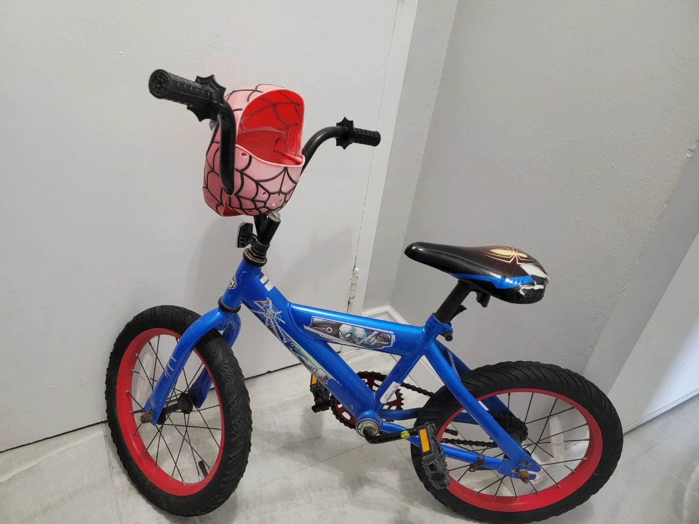Kids Blue Spider-Man Bicycle with Basket