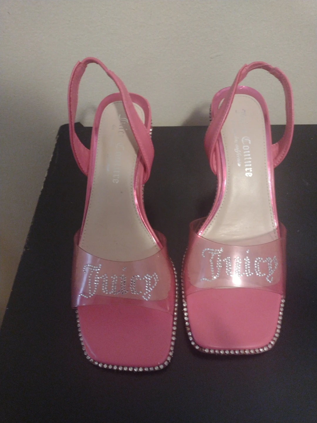 Juicy Couture Pink Slingback Heels with Rhinestones