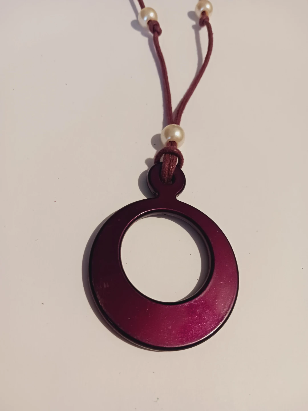 Unique Burgundy Red  Pendant with Pearl Accents Necklace