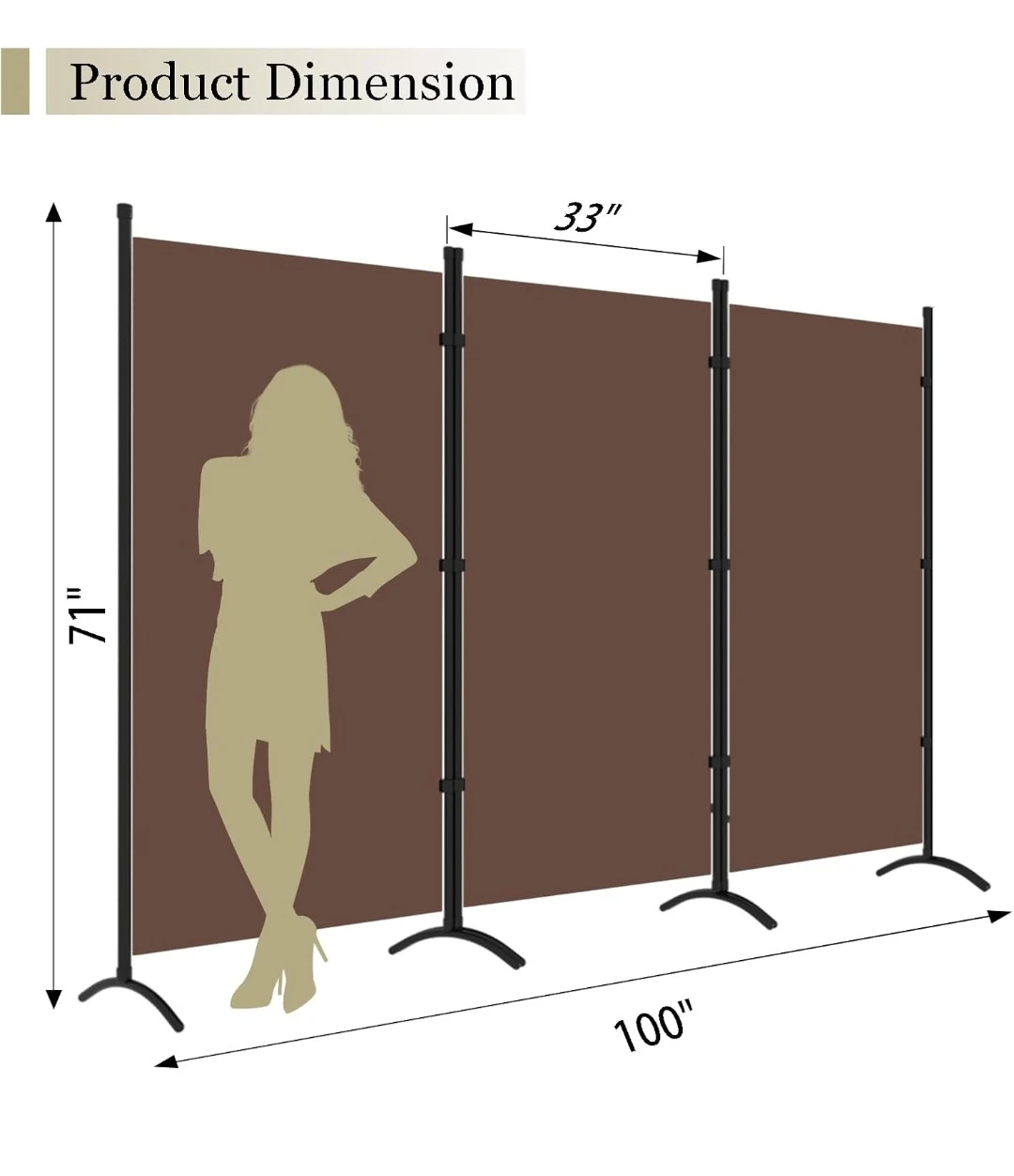 Grezone 3-Panel Room Divider Screen, Grey *NEW* - photo 2