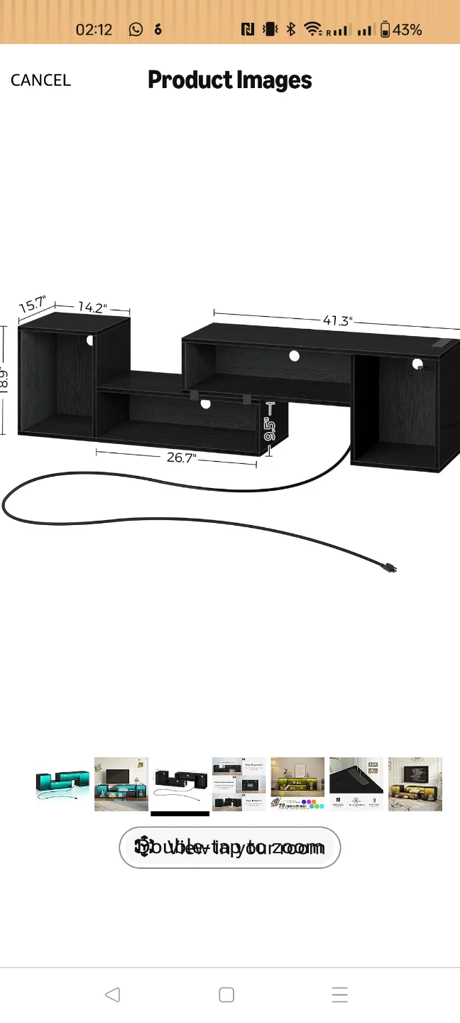 Black TV Stand with LED Lights + outlets - photo 2