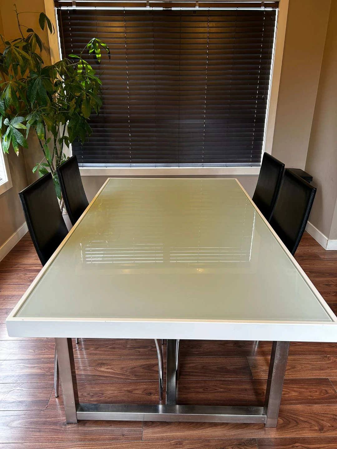 Glass Top Dining Table with 4 Black Chairs