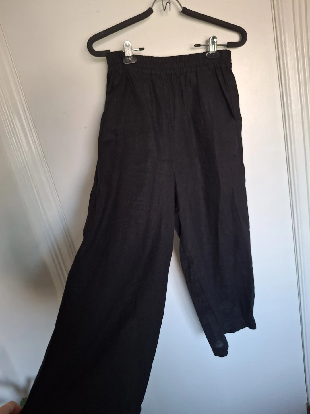 Black Wide Leg Linen Blend Pants - Size Medium - photo 2