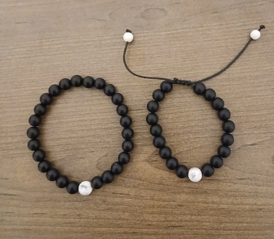 Black Beaded Bracelets with White Accent Beads