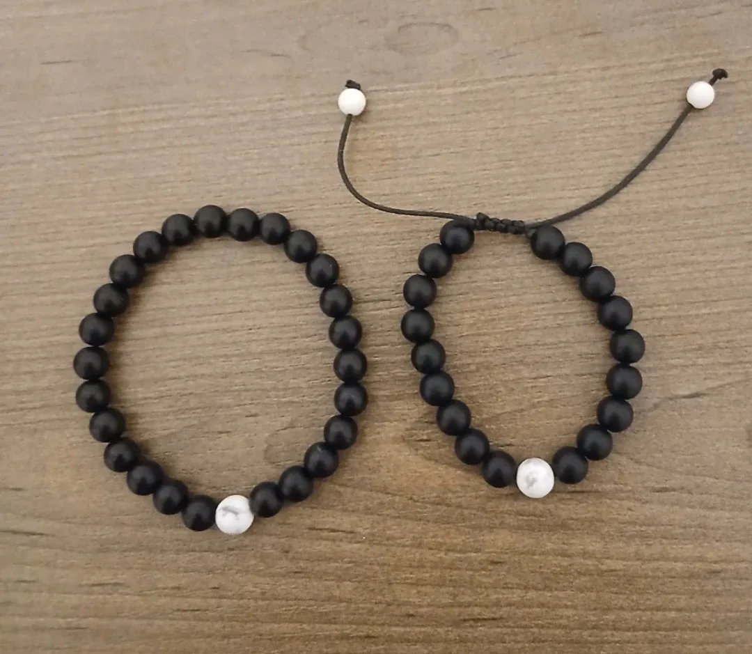 Black Beaded Bracelets with White Accent Beads