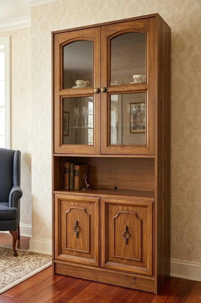 Wooden Display Cabinet with Glass Doors