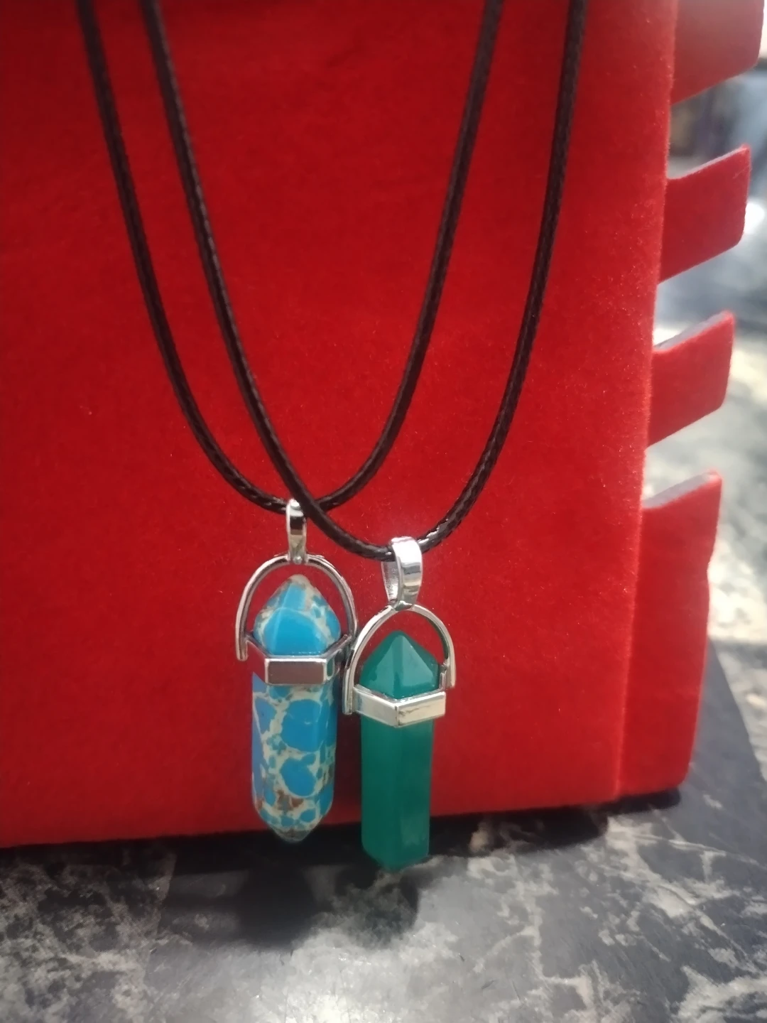 2 Crystal Point Pendants with Black Cord Necklaces - photo 2