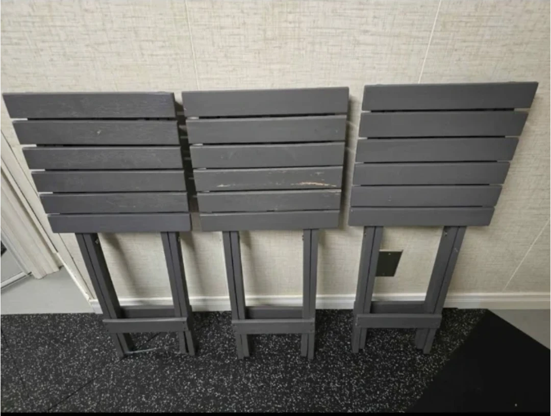 Set of 3 Folding Charcoal Wood Side Tables - 29" Tall - photo 3