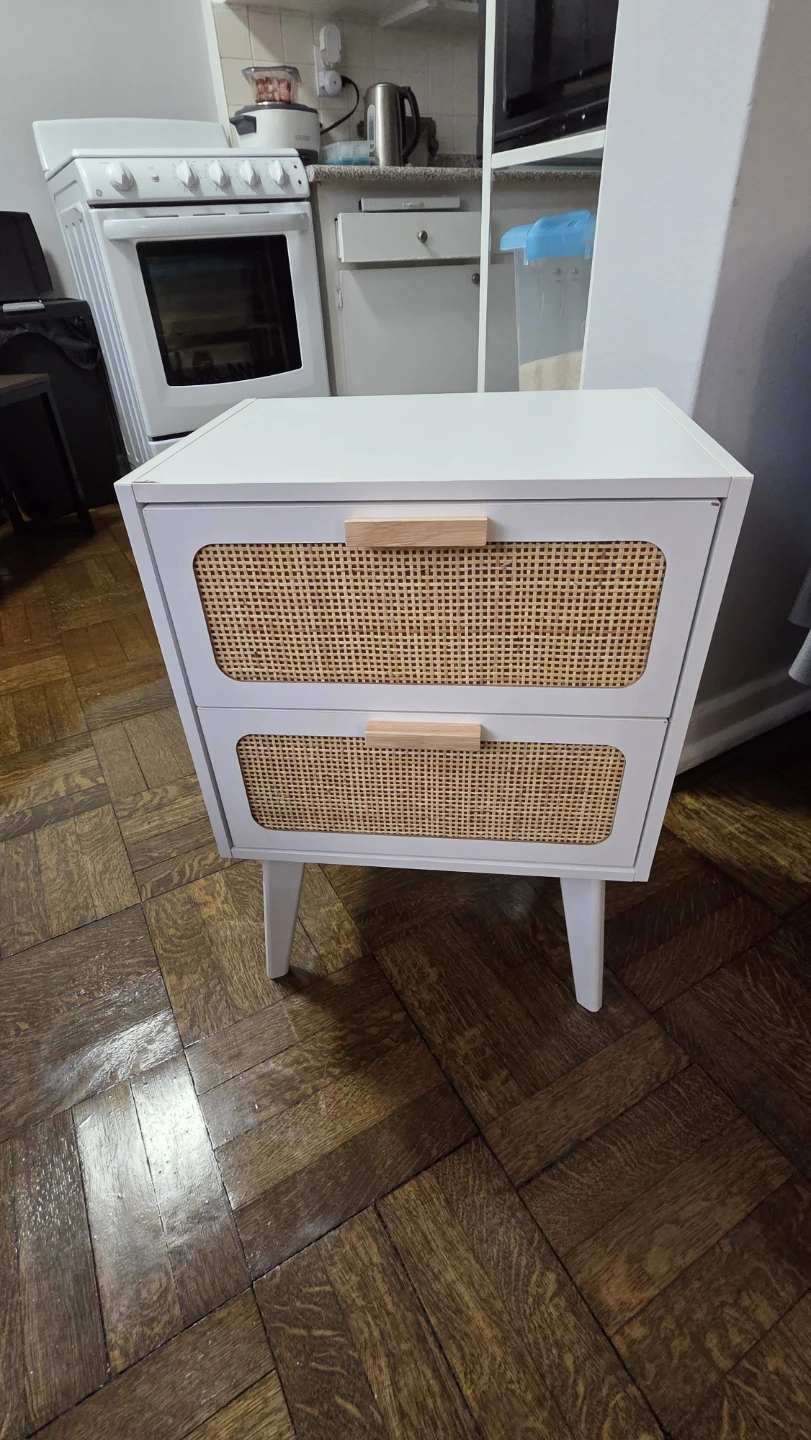 White Nightstand with 2-Drawer Rattan Fronts - photo 2