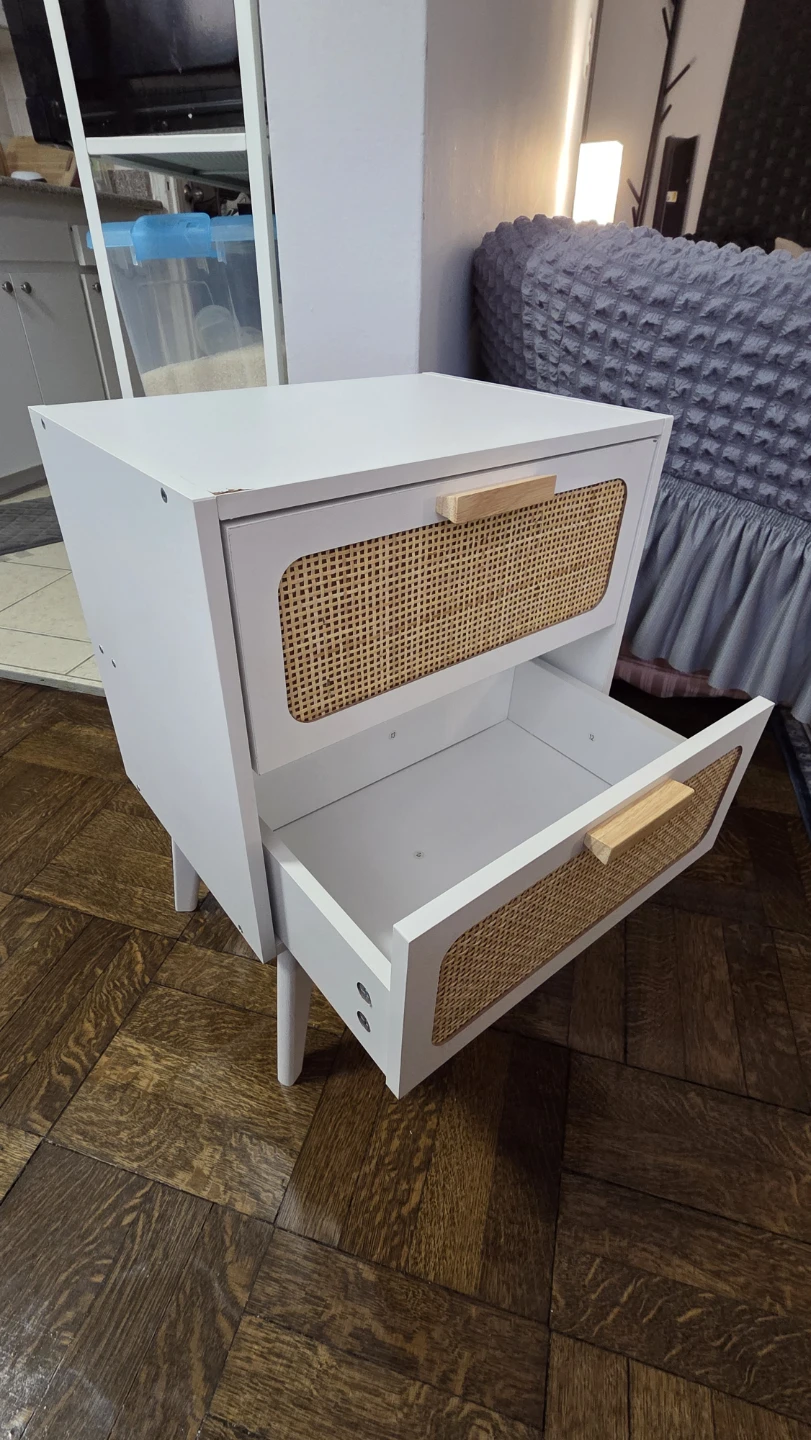 White Nightstand with 2-Drawer Rattan Fronts - photo 5