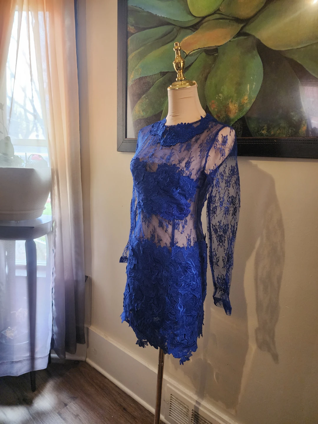 AKIRA CHICAGO BLACK LABEL Blue Lace Dress Size S - photo 3