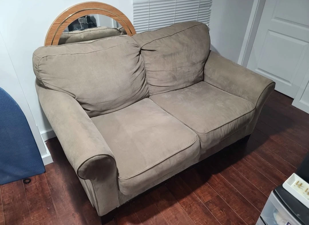 Tan loveseat sofa