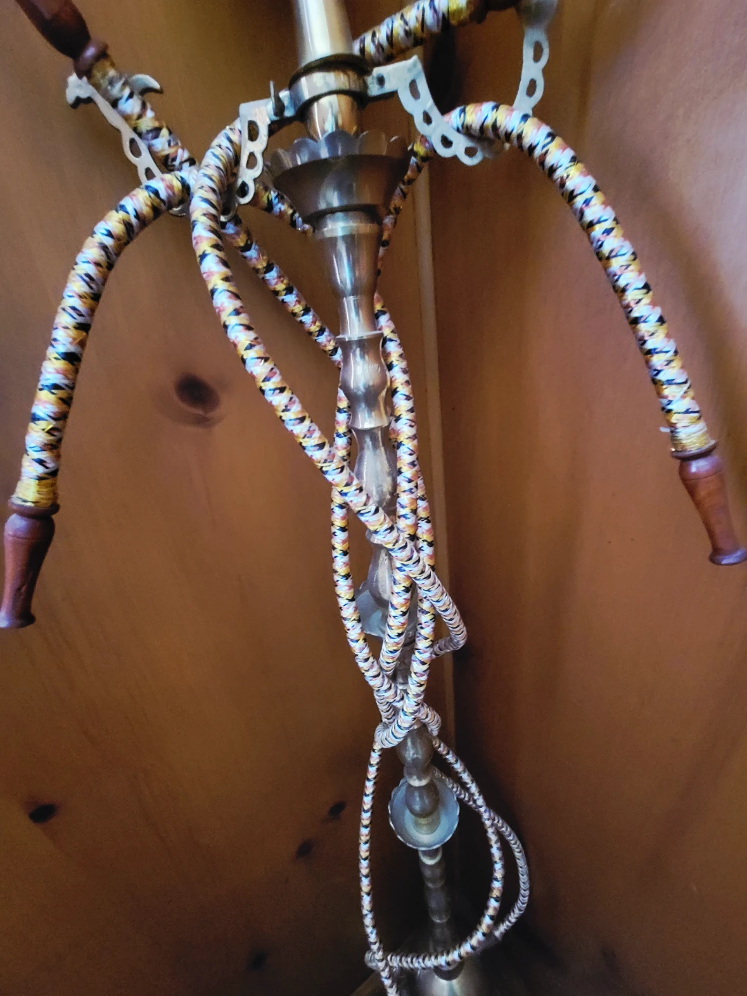 Vintage Brass Hookah with Decorative Hoses