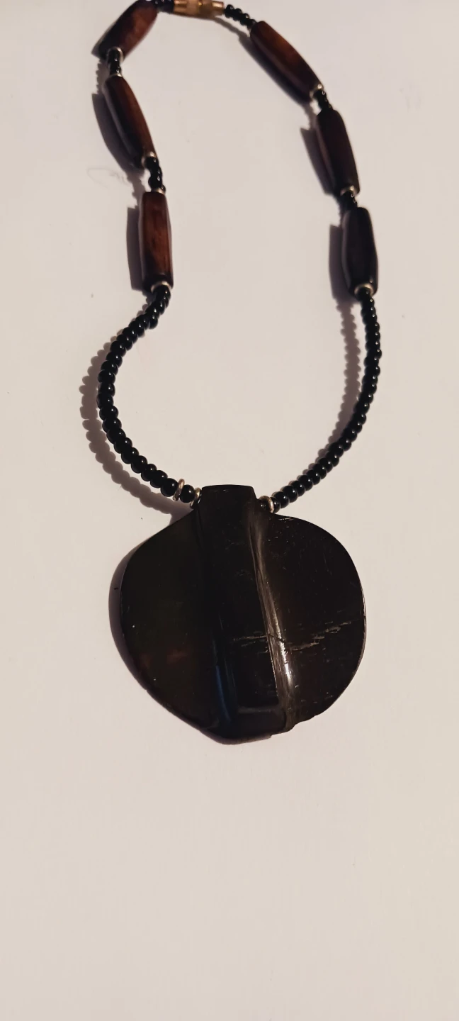 Dark Pendant Boho Necklace with Beaded Chain - photo 4