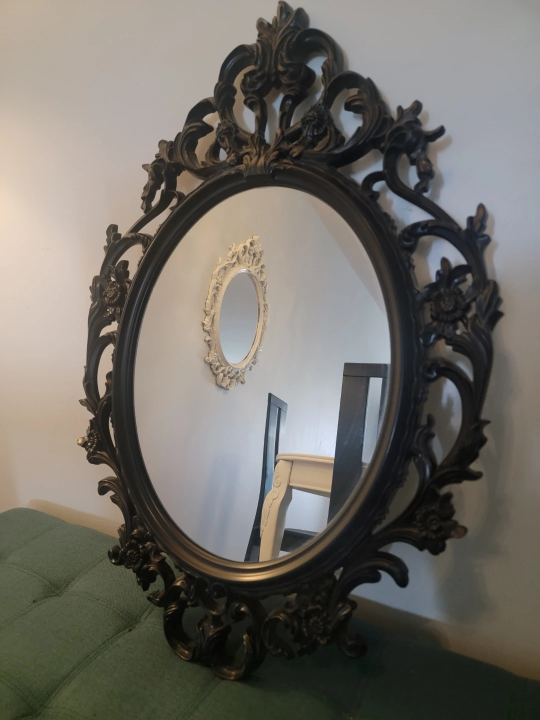 Ornate Black Oval Wall Mirror