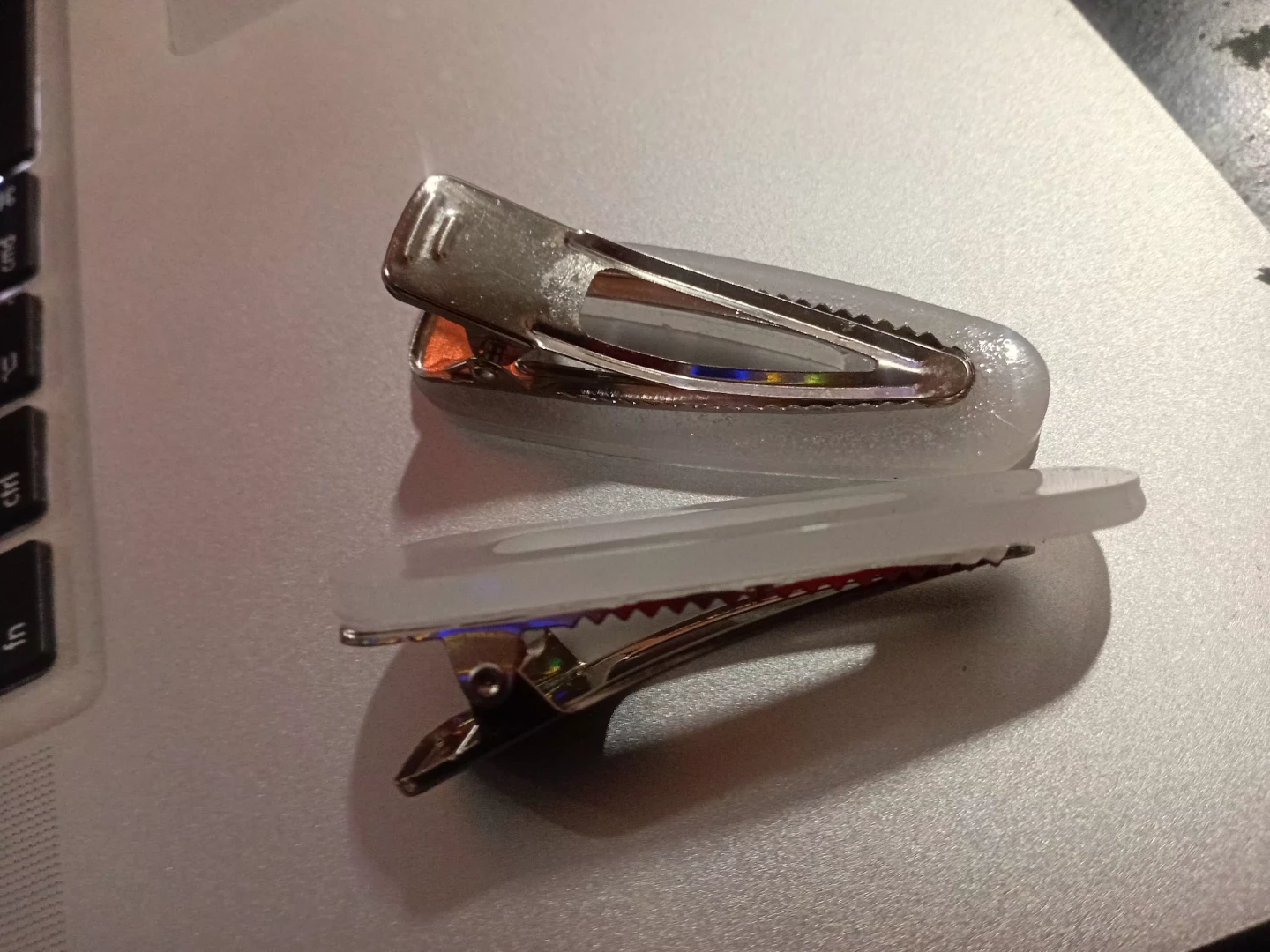 Custom made 2 White Snap Hair Clips glow in the Dark - photo 4