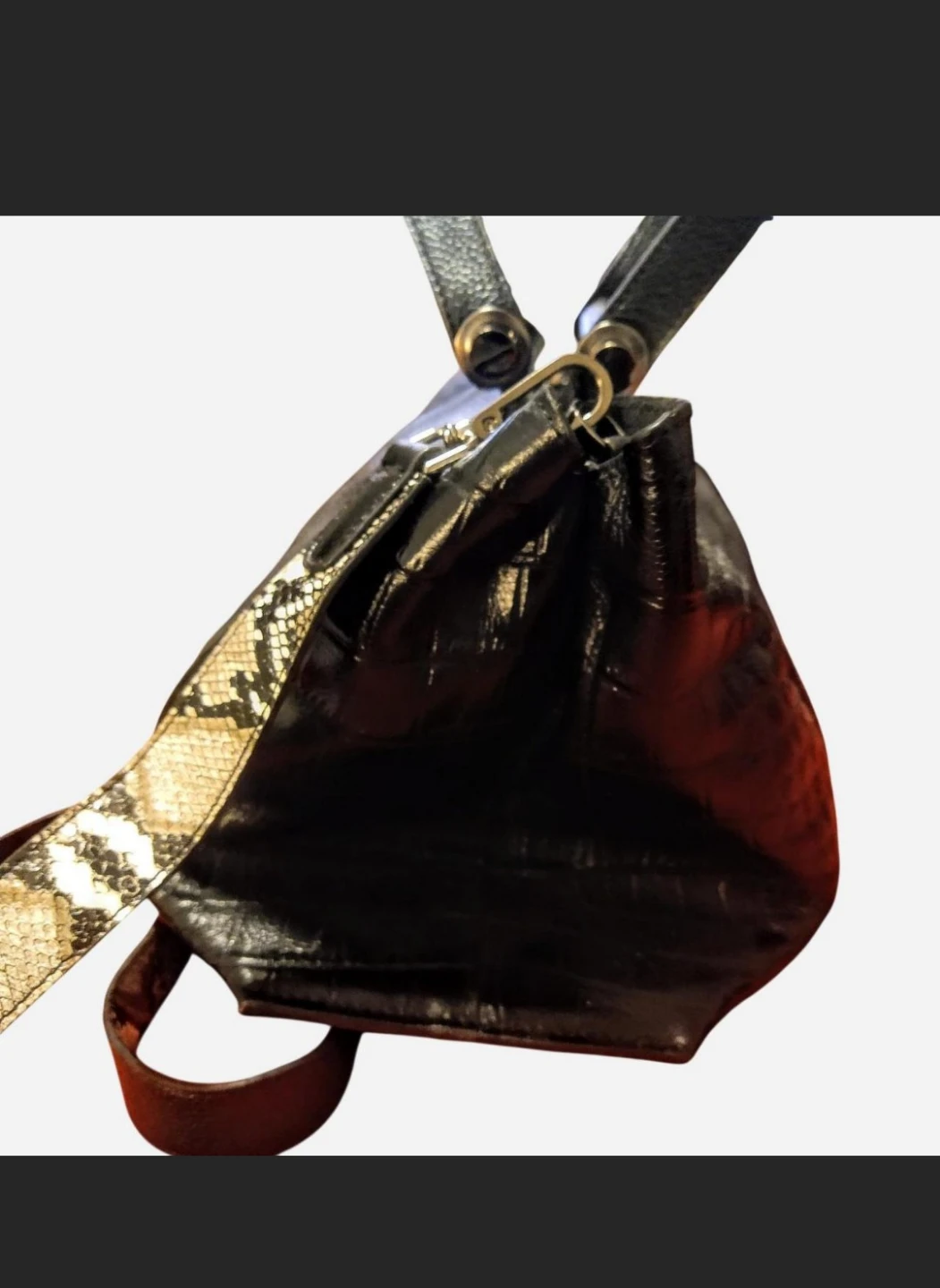 Faux Snakeskin Black Tote Handbag With Crossbody Snakeskin Strap - photo 5