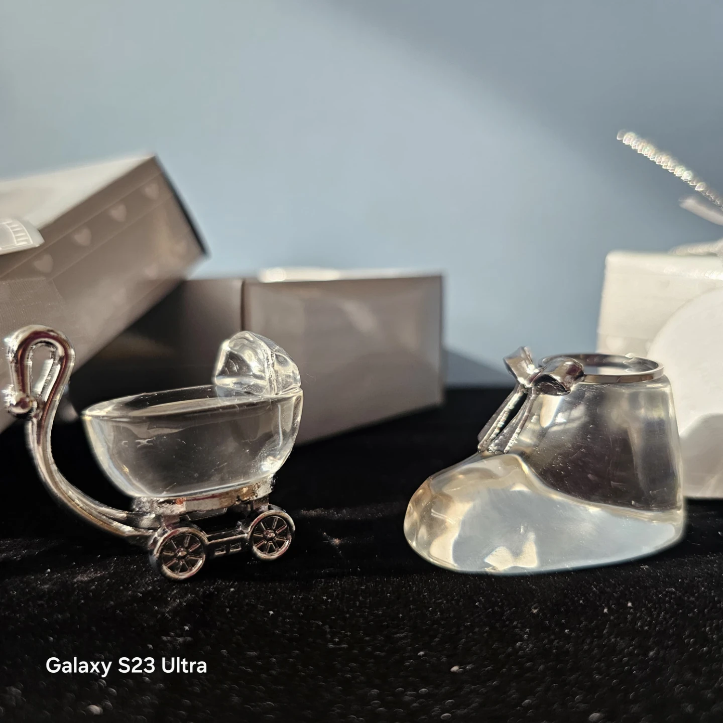 Crystal Baby Carriage & Bootie Figurines