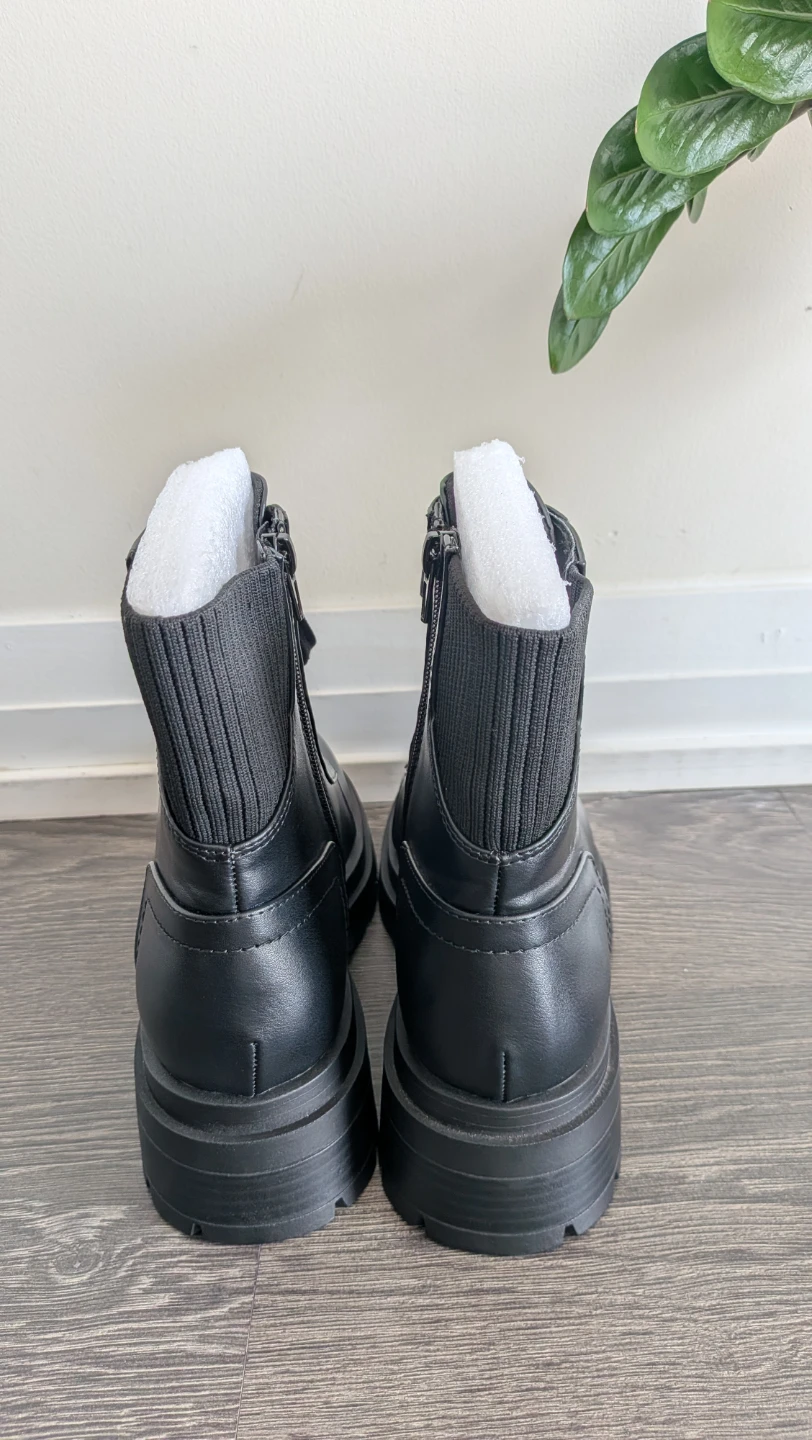 Black Lace-Up Combat Boots with Zipper - New - photo 2