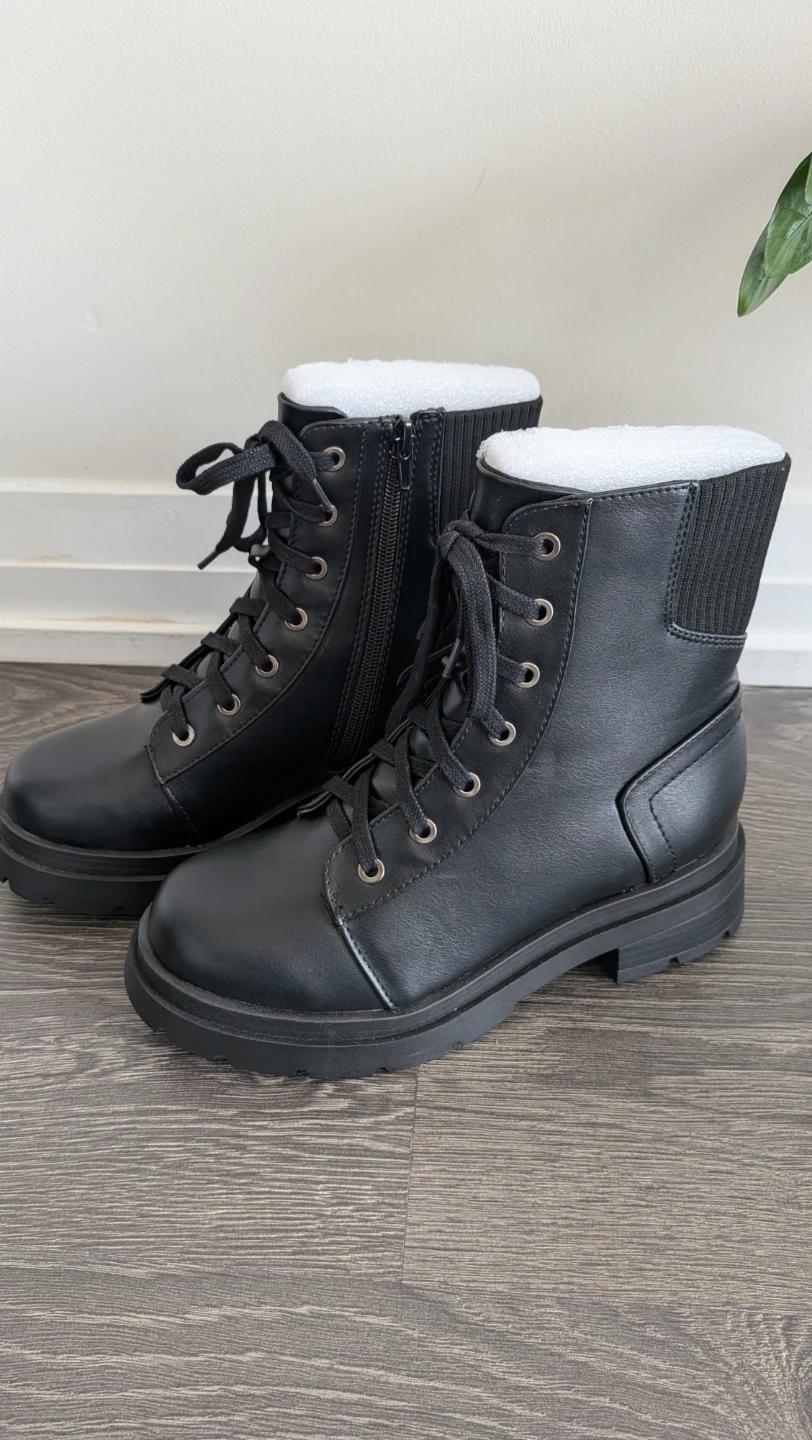 Black Lace-Up Combat Boots with Zipper - New - photo 3