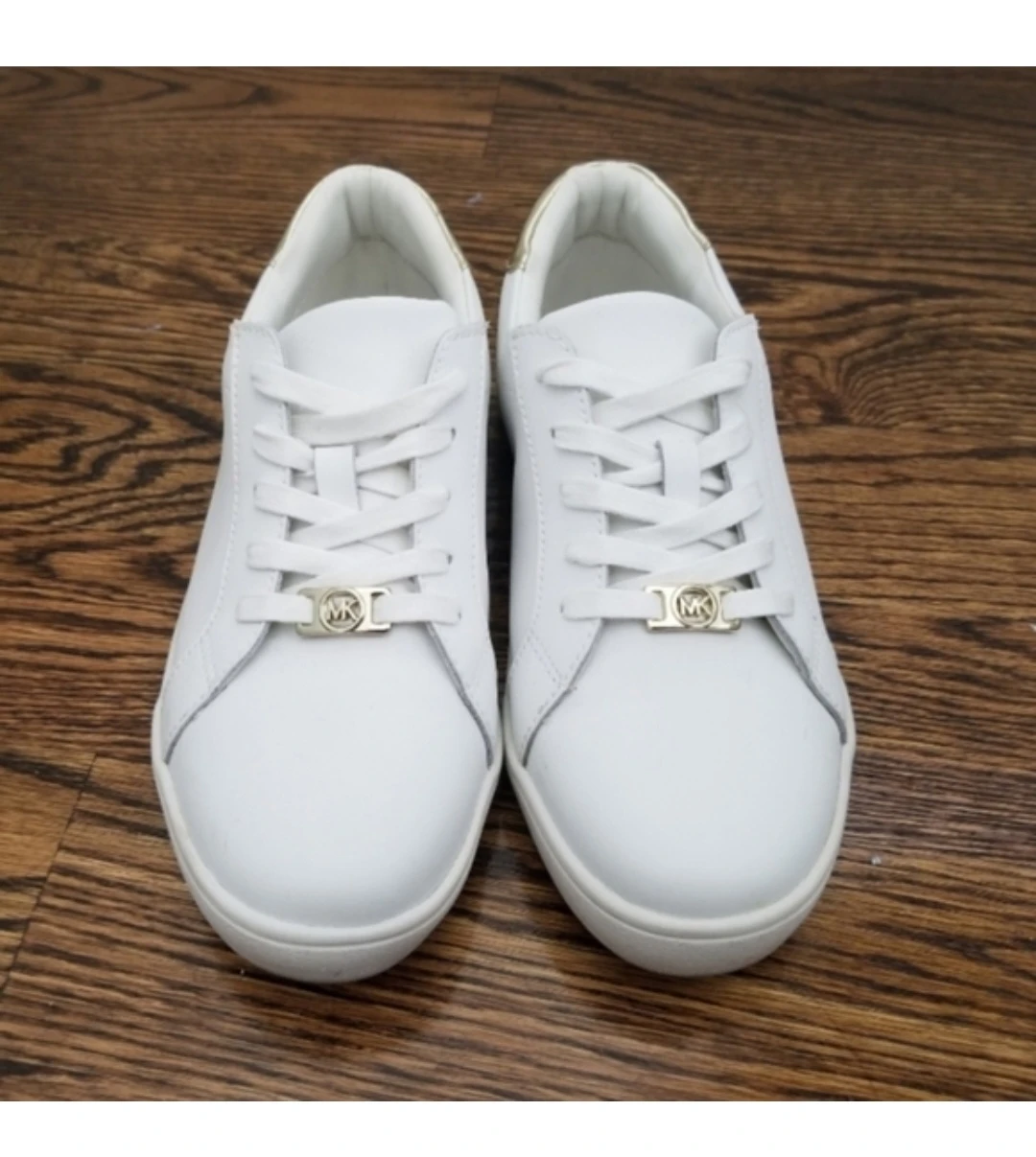 Like NEW Michael Kors White Leather Sneakers with Gold Accents