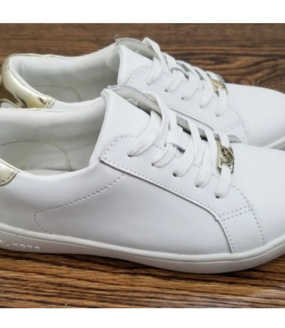 Like NEW Michael Kors White Leather Sneakers with Gold Accents - photo 2