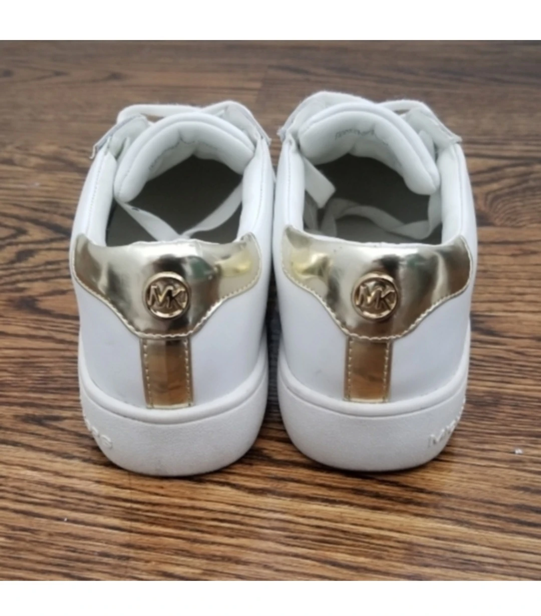 Like NEW Michael Kors White Leather Sneakers with Gold Accents - photo 3