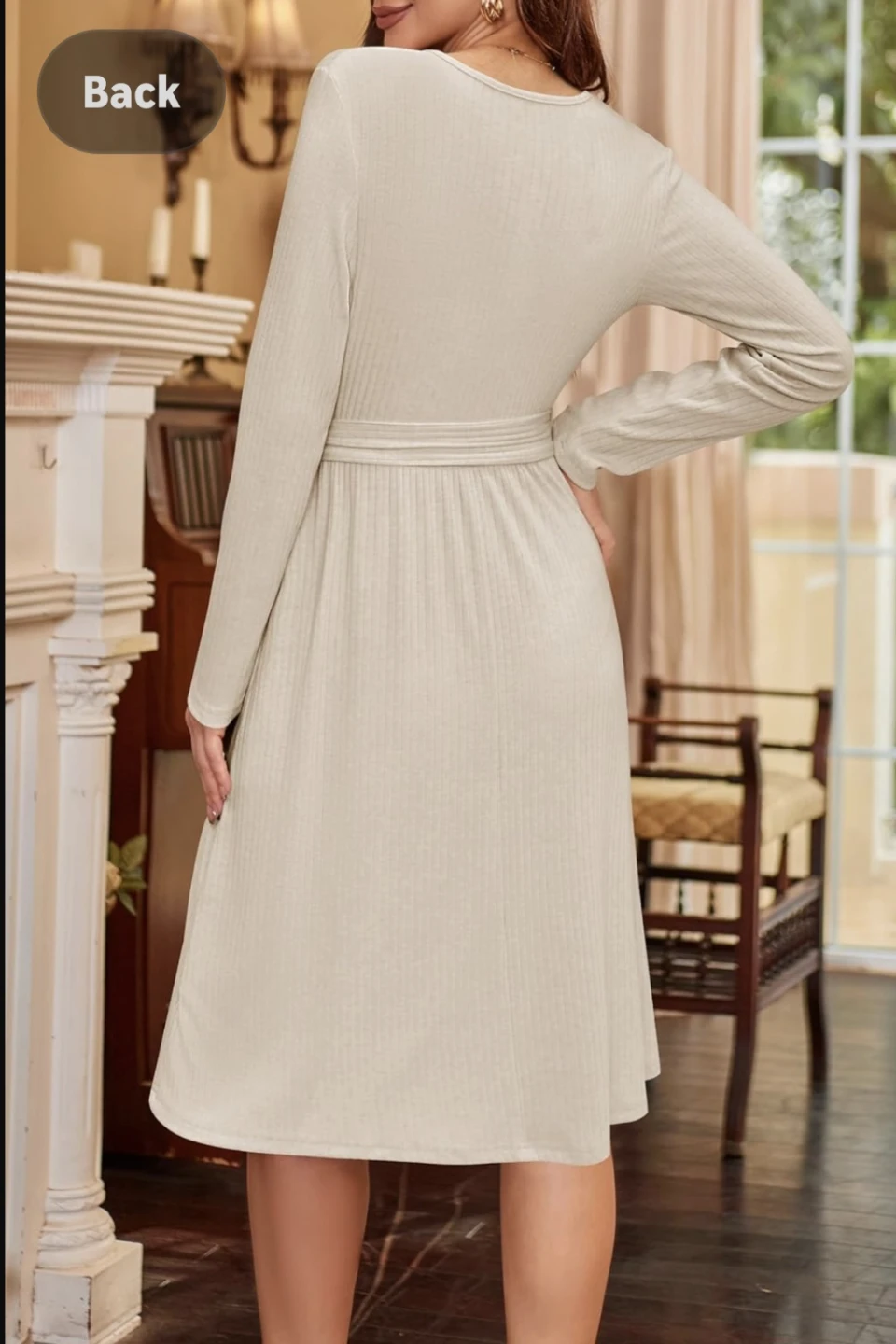 Ribbed Knit Long Sleeve Wrap Dress - Cream - photo 5