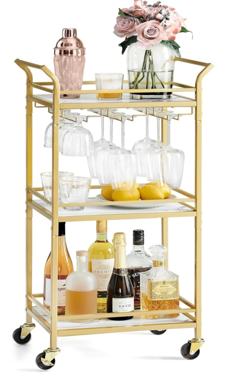 VASAGLE Bar Cart with Marble Pattern