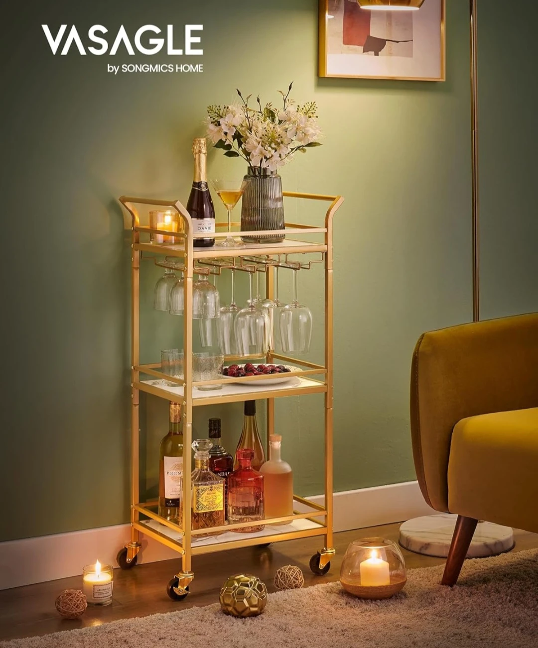 VASAGLE Bar Cart with Marble Pattern - photo 2