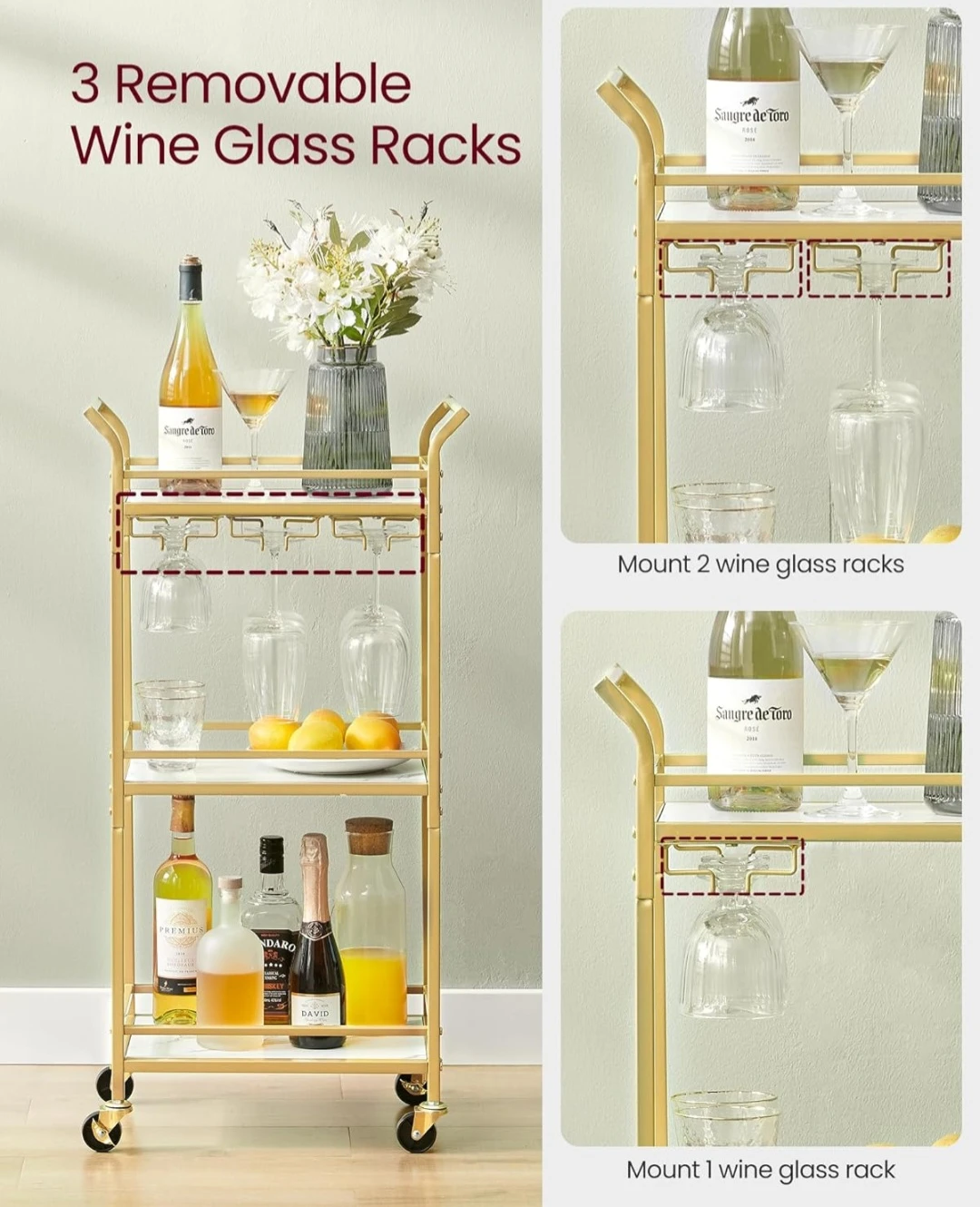 VASAGLE Bar Cart with Marble Pattern - photo 4