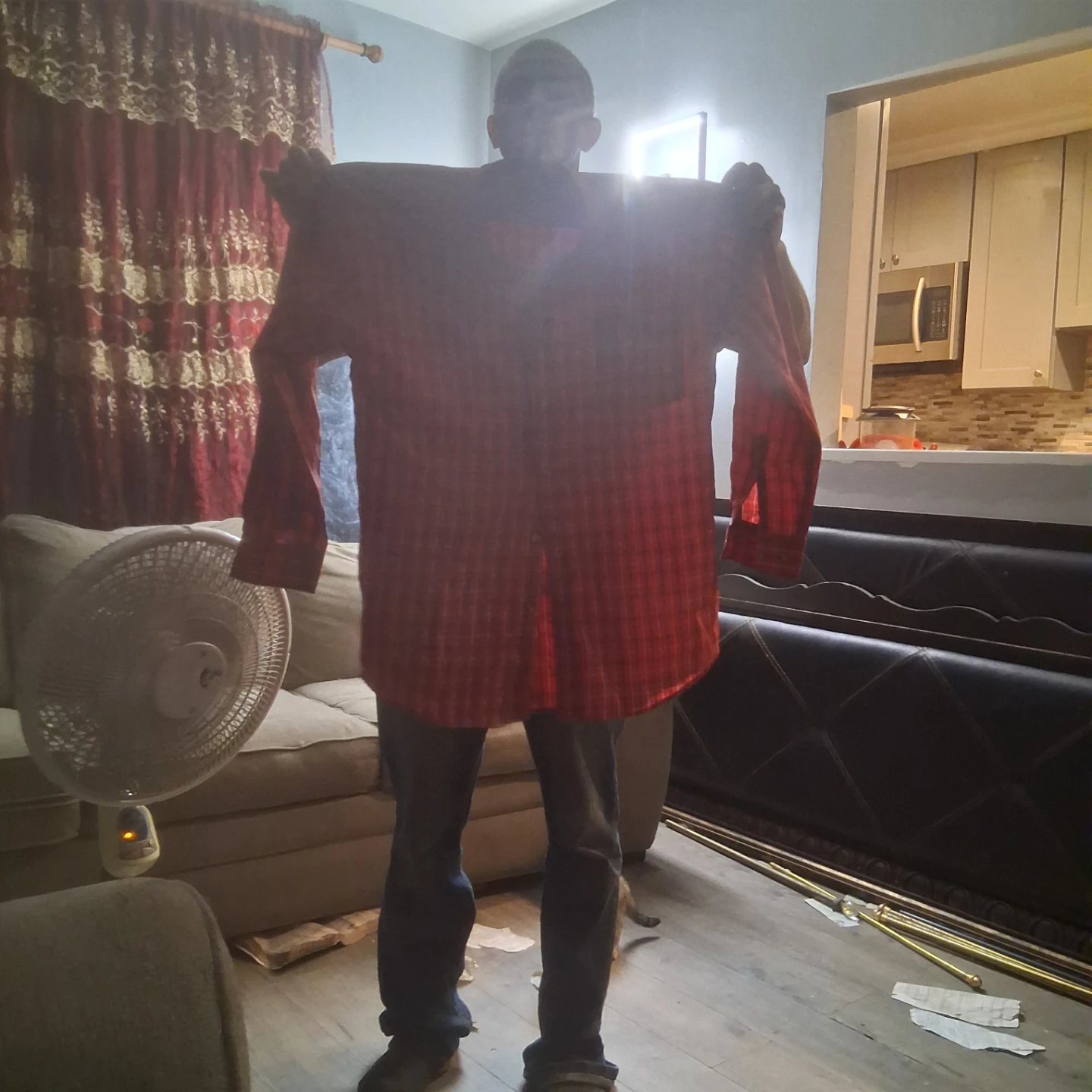 Men's Red Plaid Shirt and Black Sherpa Jacket Bundle - photo 3