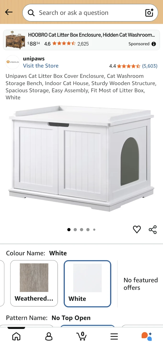Unipaws White Cat Litter Box Enclosure