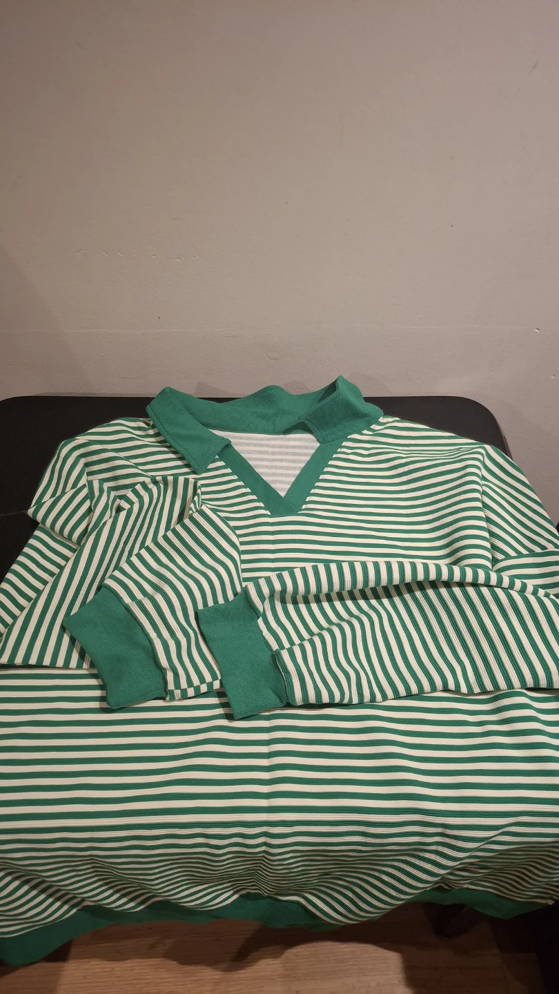 Green and White Striped Long Sleeve Polo Shirt - Size 2XL