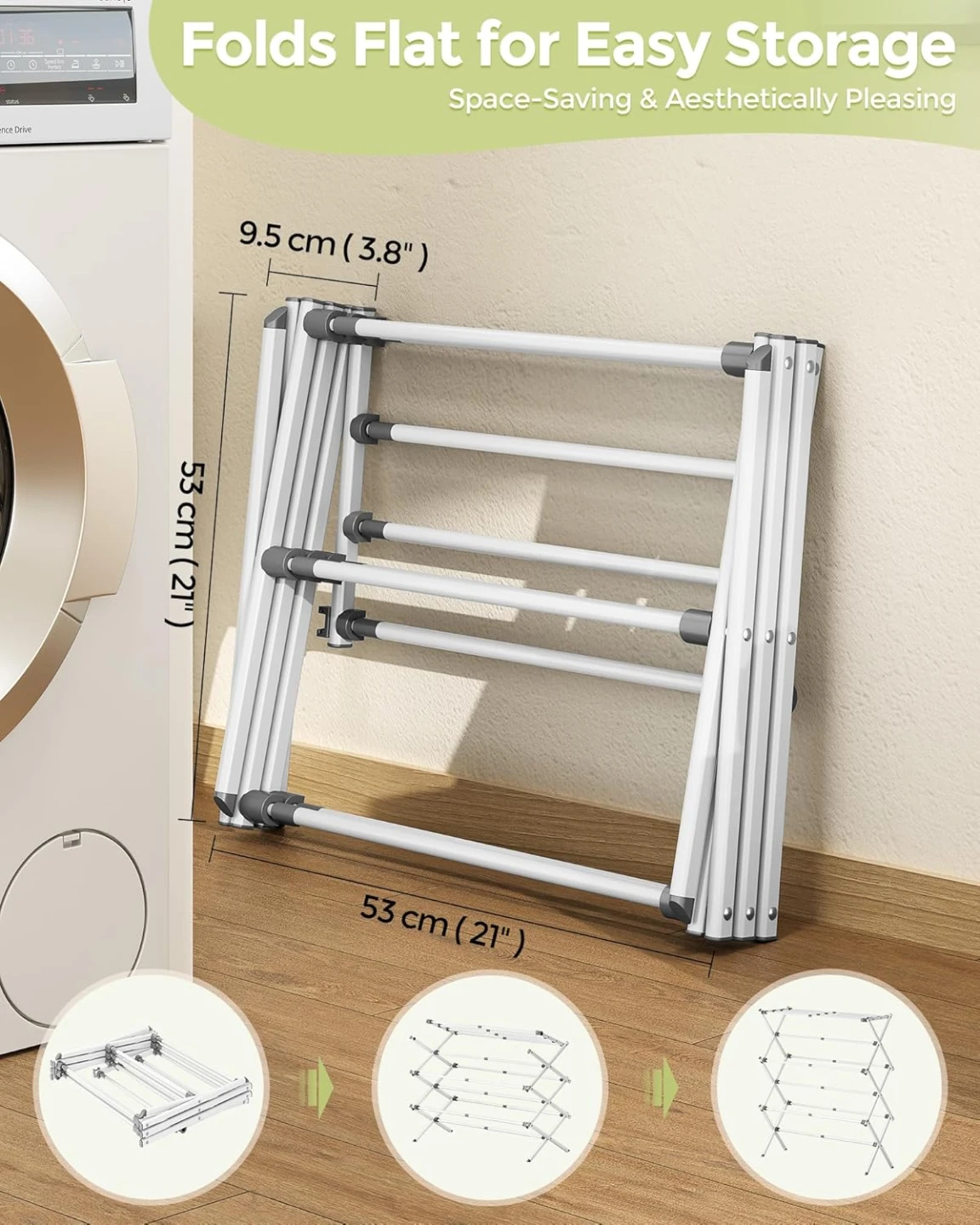 APEXCHASER Clothes Drying Rack, Expandable 3 Tiers Foldable - photo 4