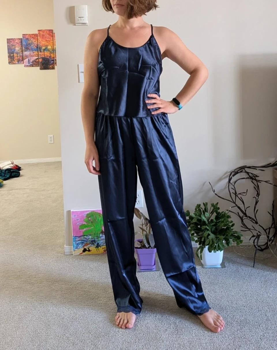 Dark Blue Satin Pajama Set