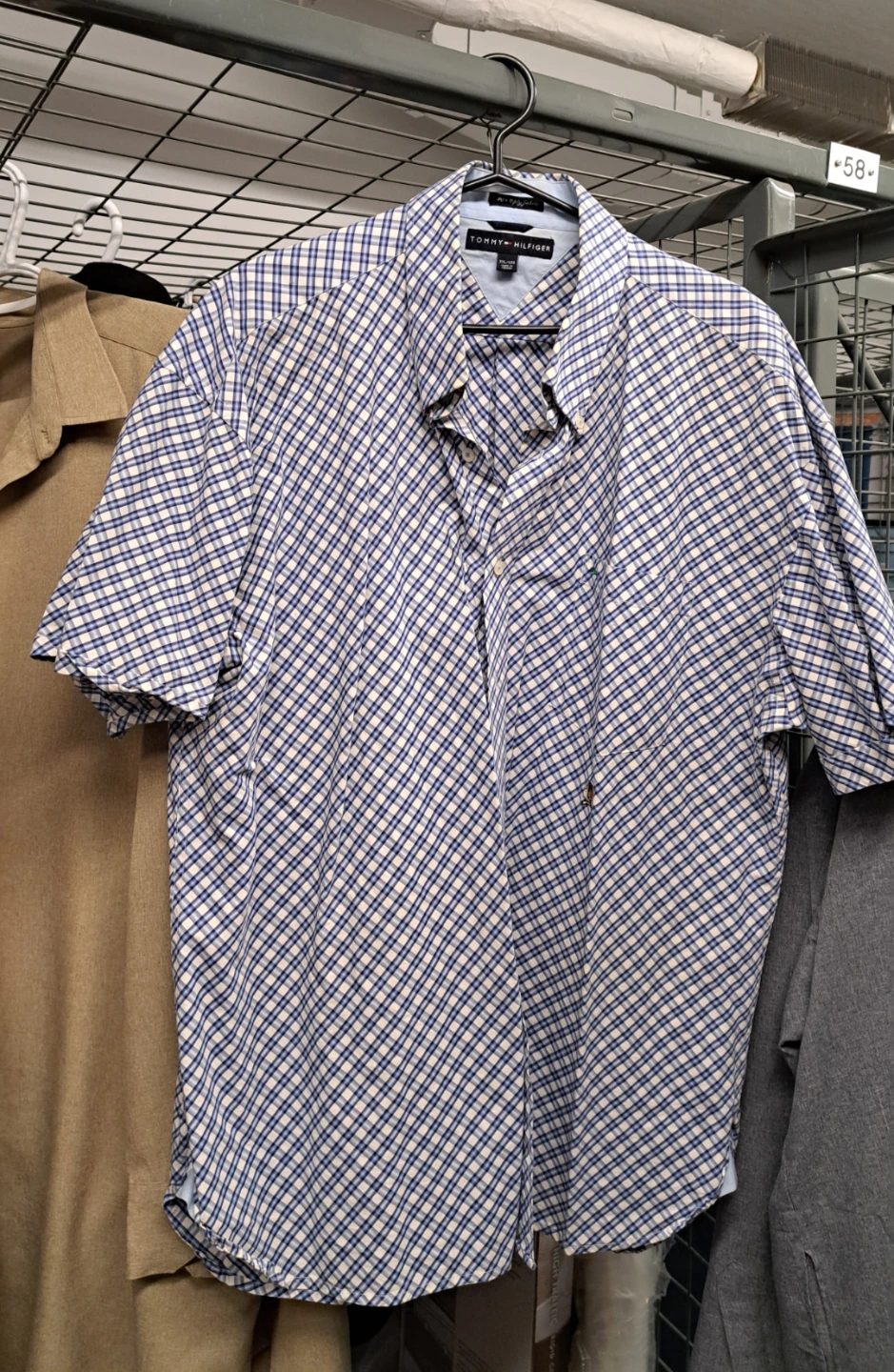 Tommy Hilfiger Blue Plaid Short Sleeve Button-Up Shirt XXL