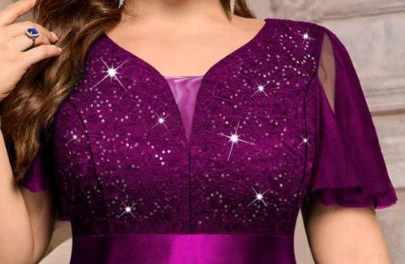 Women's Sz.2X  Maroon Chiffon Lace & Sequin V-Neck Gown - photo 3