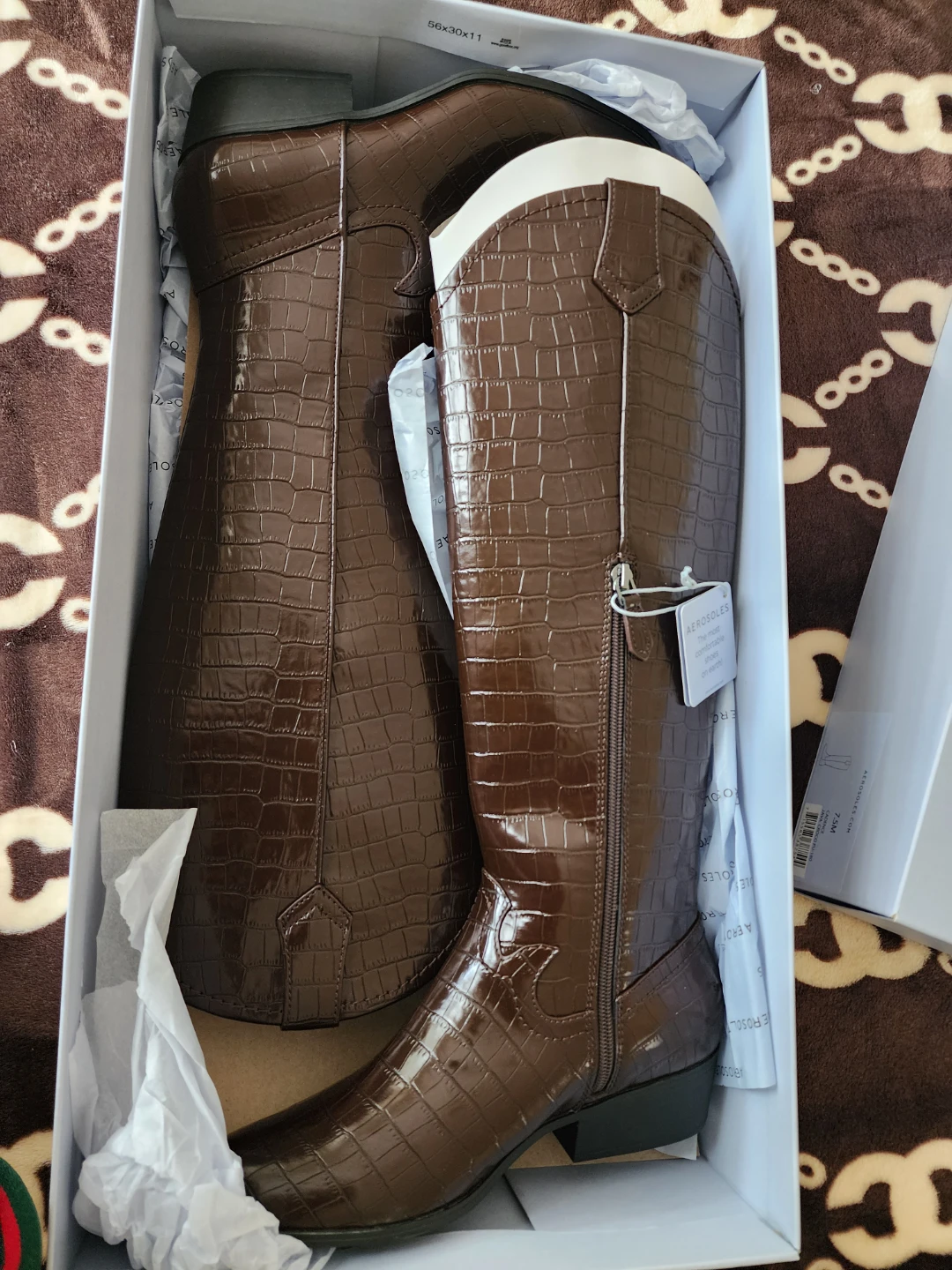 Aerosoles Women's Brown Croc Embossed Boots Size 7.5M