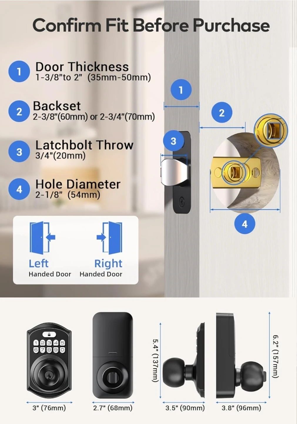 TEEHO TE003 Keyless Entry Smart Door Lock - Matte Black - photo 2