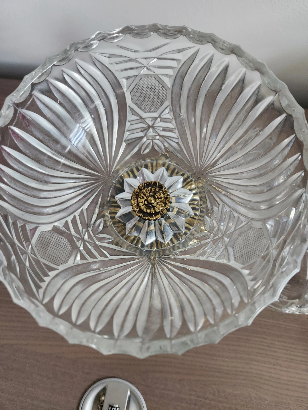 Vintage Crystal Candy Dish with Lid and Brass Stand - photo 3