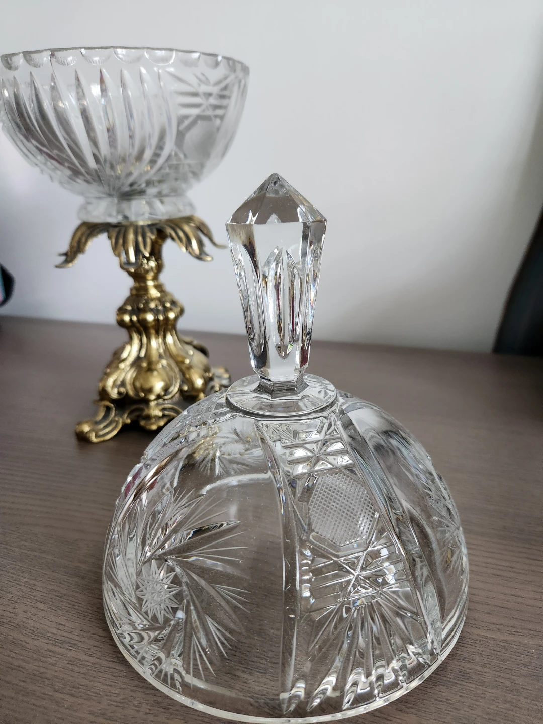 Vintage Crystal Candy Dish with Lid and Brass Stand - photo 4