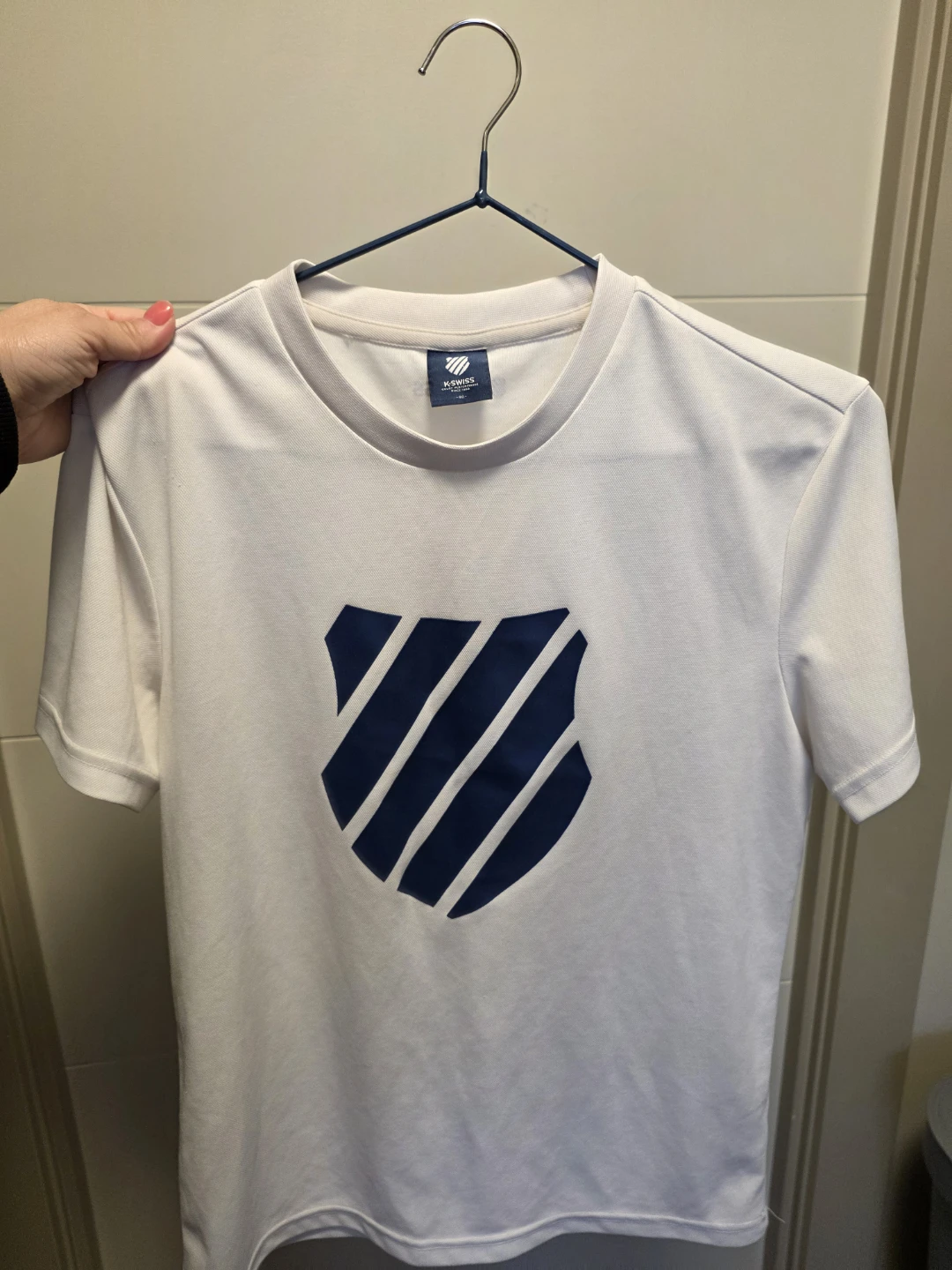 K-Swiss White T-Shirt with Blue Shield Logo