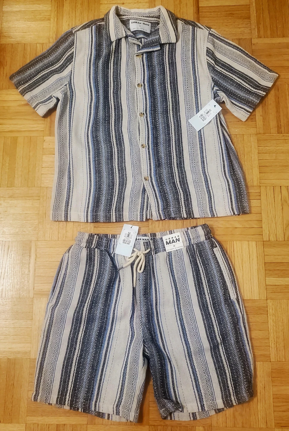 Urban Man Striped Short Sleeve Shirt and Shorts Set - Medium