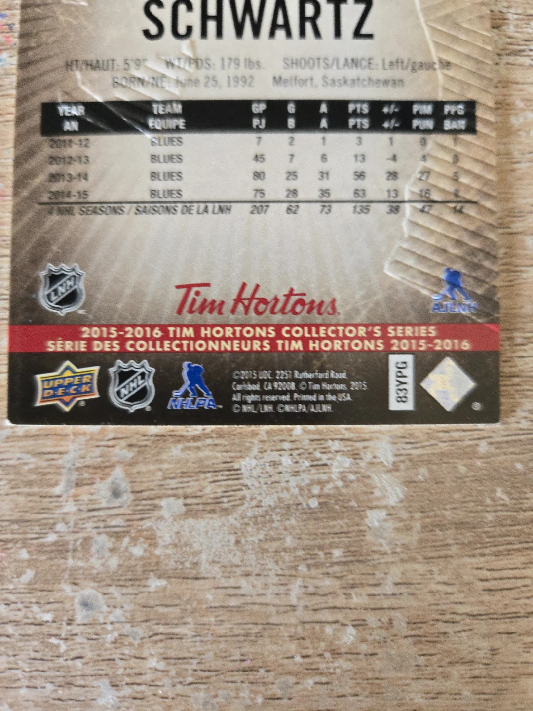 Jaden Schwartz 2015-2016 Tim Hortons Hockey Card - photo 3