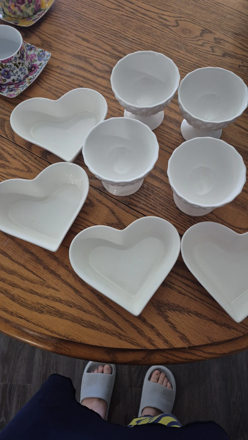 White Heart Shaped Dishes and Pedestal Bowls Set