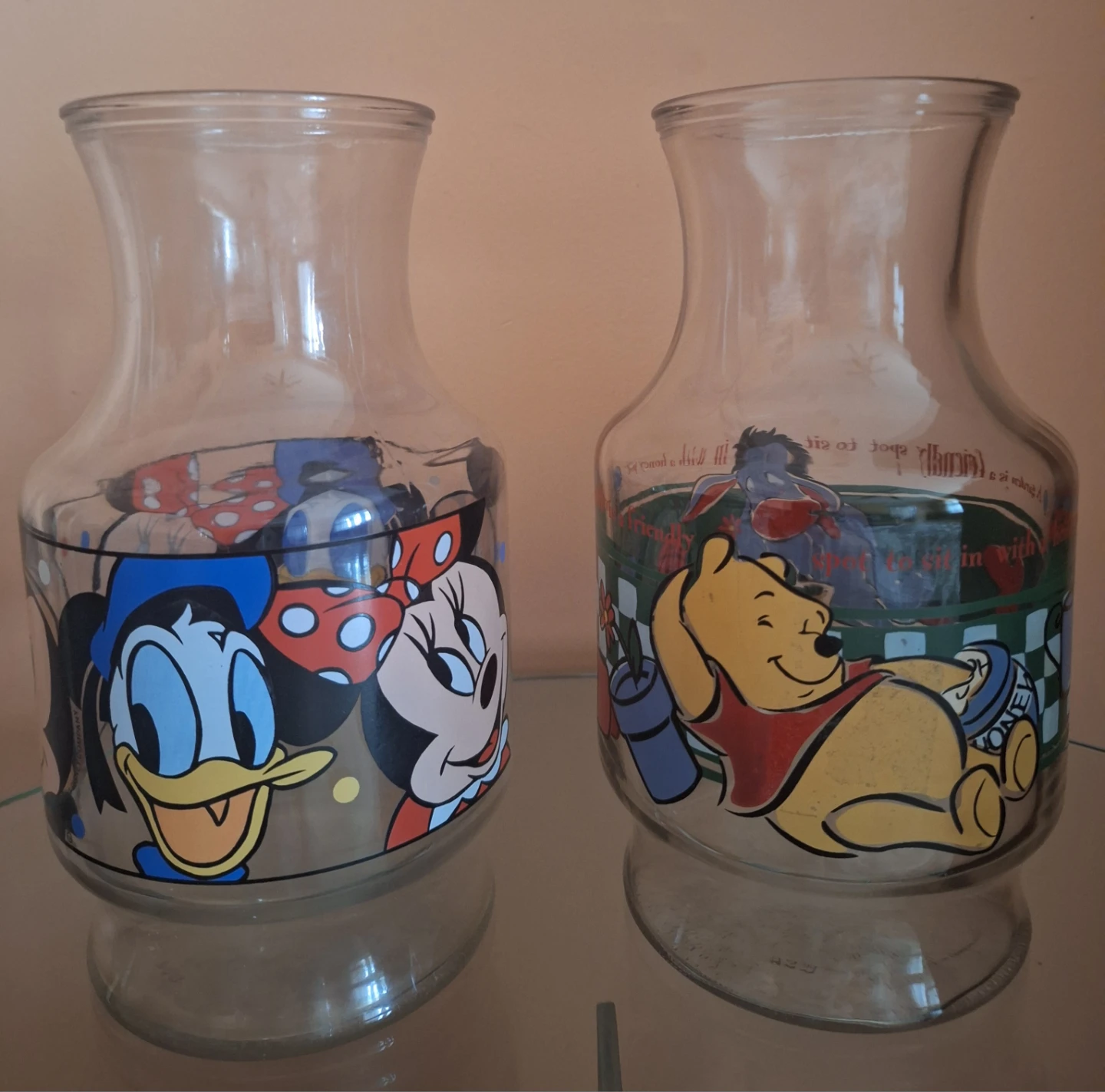 Vintage USA  Disney Character Glass Pitchers Set
